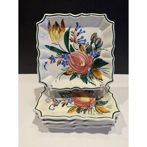 Vintage Italy Hand Painted Floral Square Plates Set of 5